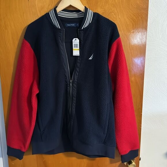 Nautica Fleece Jacket Mens Medium Sherpa Navy Red - Picture 1 of 3
